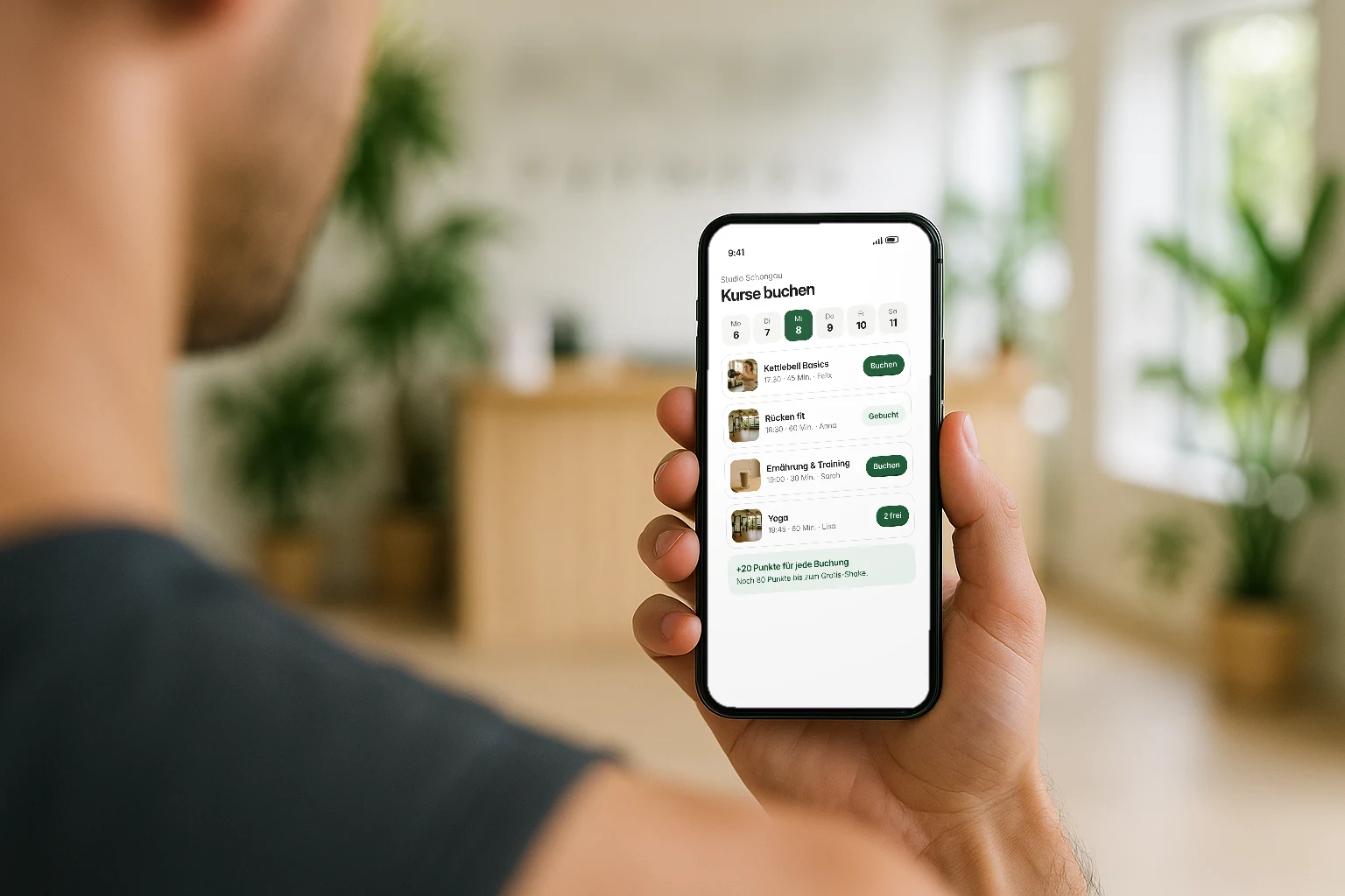 Mitglied bucht einen Kurs in der Studio-App